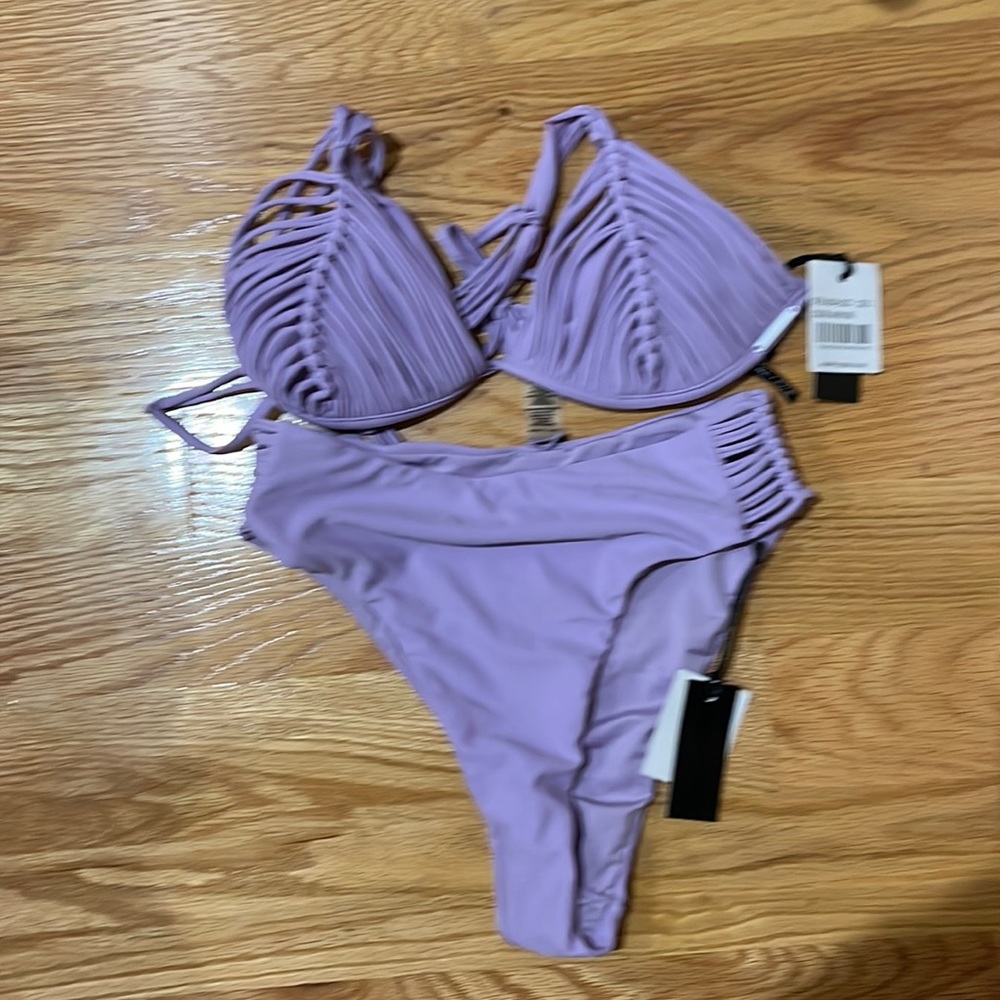 Kendall + Kylie Macramé Embellished Bikini Top & Bottom purple Lavender …